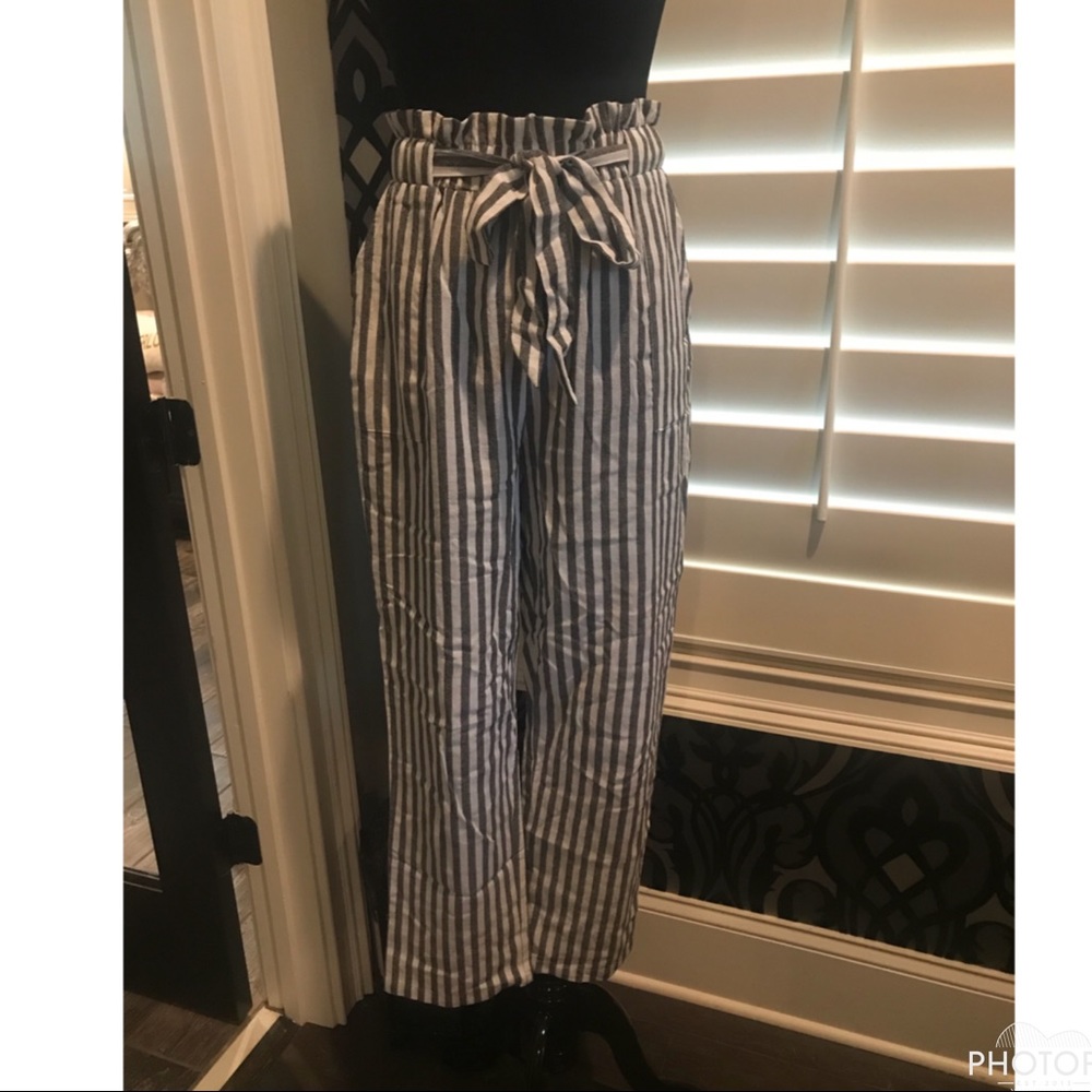 Black stripe paper bag pants